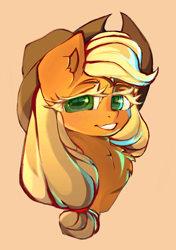 Size: 1234x1752 | Tagged: safe, artist:haokan, character:applejack, species:earth pony, species:pony, bust, colored eyelashes, cute, female, jackabetes, looking at you, mare, portrait, simple background, smiling, solo