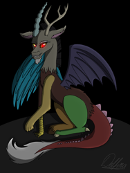 Size: 768x1024 | Tagged: safe, artist:delfinaluther, character:discord, species:draconequus, badass, dark, glowing eyes, male, red eyes, simple background, solo