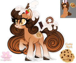 Size: 2400x1971 | Tagged: safe, artist:domina-venatricis, oc, oc only, oc:cookie, species:pony, female, food, food pony, mare, original species, ponified, simple background, solo, transparent background