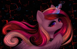 Size: 1600x1015 | Tagged: safe, artist:avrameow, character:princess cadance, species:alicorn, species:pony, black background, female, heart, magic, magic aura, mare, simple background, solo
