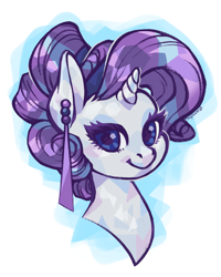 Size: 4169x5212 | Tagged: safe, artist:taytinabelle, character:rarity, species:crystal pony, species:pony, species:unicorn, alternate hairstyle, bust, crystallized, curly hair, cute, digital art, ear piercing, earring, female, hair bun, jewelry, looking at you, mare, piercing, simple background, smiling, solo, white background