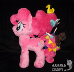 Size: 3015x2919 | Tagged: safe, artist:allunacraft, character:pinkie pie, species:earth pony, species:pony, episode:the last problem, g4, my little pony: friendship is magic, black background, female, irl, older, older pinkie pie, photo, plushie, simple background, solo