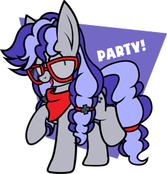 Size: 3217x3357 | Tagged: safe, artist:tridashie, oc, oc only, oc:cinnabyte, adorkable, bandana, cute, dork, excited, glasses, party, simple background, solo, transparent background, yay