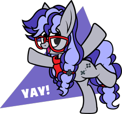 Size: 3556x3333 | Tagged: safe, artist:tridashie, oc, oc only, oc:cinnabyte, adorkable, bandana, cute, dork, excited, glasses, party, simple background, solo, transparent background, yay