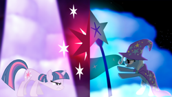 Size: 1920x1080 | Tagged: safe, artist:flutterflyraptor, character:trixie, character:twilight sparkle, episode:magic duel, g4, my little pony: friendship is magic, wallpaper