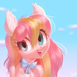 Size: 2048x2041 | Tagged: safe, artist:vensual99, oc, oc only, oc:ninny, species:pegasus, species:pony, bow tie, bust, fluffy, heterochromia, looking at you, pastel, portrait, two toned wings, wings