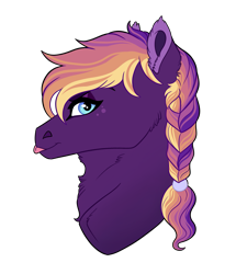 Size: 2581x3000 | Tagged: safe, artist:venommocity, oc, oc:indigo, species:pony, bust, female, high res, mare, portrait, simple background, solo, tongue out, transparent background