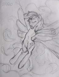 Size: 3024x3968 | Tagged: safe, artist:riskypony, character:rainbow dash, armpits, cloud, cutie mark, eyes closed, sketch, traditional art