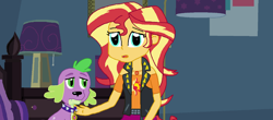 Size: 1600x706 | Tagged: safe, artist:thomaszoey3000, character:spike, character:spike (dog), character:sunset shimmer, species:dog, my little pony:equestria girls