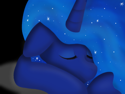 Size: 1024x768 | Tagged: safe, artist:delfinaluther, character:princess luna, species:alicorn, species:pony, close-up, ethereal mane, eyes closed, female, floppy ears, galaxy mane, lineless, mare, sleeping, smiling, solo