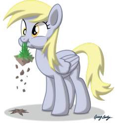 Size: 2387x2513 | Tagged: safe, artist:le-23, character:derpy hooves, species:pegasus, species:pony, eating, female, grass, grazing, herbivore, horses doing horse things, mare, nom, simple background, solo, transparent background