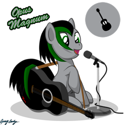 Size: 2449x2449 | Tagged: safe, artist:le-23, oc, oc:opus magnum, species:earth pony, species:pony, guitar, high res, male, microphone, musical instrument, simple background, solo, stallion, transparent background