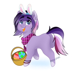 Size: 2000x2000 | Tagged: safe, artist:dollpone, oc, oc only, species:pony, species:unicorn, basket, bunny ears, clothing, easter basket, female, high res, mare, scarf, simple background, solo, white background
