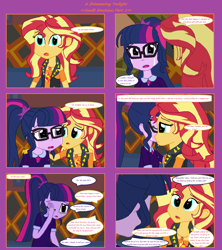 Size: 1808x2039 | Tagged: safe, artist:thomaszoey3000, character:sunset shimmer, character:twilight sparkle, character:twilight sparkle (scitwi), species:eqg human, comic:a shimmering twilight, ship:scitwishimmer, ship:sunsetsparkle, my little pony:equestria girls, crying, female, hug, lesbian, shipping