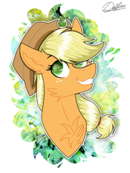 Size: 768x1024 | Tagged: safe, artist:delfinaluther, character:applejack, species:earth pony, species:pony, apple, cute, food, jackabetes, smiling