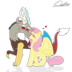 Size: 768x768 | Tagged: safe, artist:delfinaluther, character:discord, character:fluttershy, species:draconequus, species:pegasus, species:pony, ship:discoshy, female, male, shipping, straight