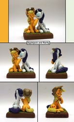 Size: 1280x2091 | Tagged: safe, artist:ubrosis, character:applejack, character:rarity, species:earth pony, species:pony, species:unicorn, ship:rarijack, clothing, cowboy hat, craft, female, hat, kiss on the cheek, kissing, lesbian, mare, photo, sculpture, shipping, smiling, traditional art