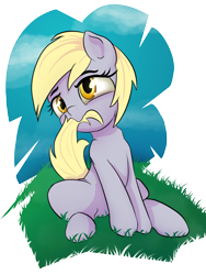 Size: 900x1200 | Tagged: safe, artist:klemm, character:derpy hooves, species:pony, biting, cute, derpabetes, female, mare, nom, simple background, sitting, solo, tail bite, transparent background, wingless
