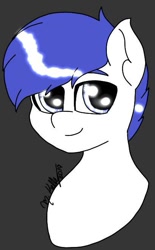 Size: 409x661 | Tagged: safe, artist:isaac_pony, artist:kellysans, oc, oc:isaac, oc:isaac pony, species:earth pony, species:pony, blue eyes, blue mane, earth pony oc, light, male, smiling, solo, white pony