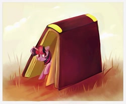 Size: 1171x975 | Tagged: safe, artist:_mpiesocks, character:twilight sparkle, character:twilight sparkle (alicorn), species:alicorn, species:pony, book, bookhorse, female, giant/tiny, grass, micro, solo, tiny, tiny ponies