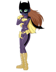 Size: 1700x2187 | Tagged: safe, artist:j053ph-d4n13l, oc, oc only, oc:barbat gordon, my little pony:equestria girls, belt, boots, breasts, cape, clothing, commission, equestria girls-ified, female, gloves, jacket, leather jacket, lipstick, mask, pants, pouch, shoes, simple background, solo, transparent background