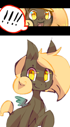 Size: 460x833 | Tagged: safe, artist:cappydarn, oc, species:pegasus, species:pony, :d, duo, exclamation point, open mouth, pegasus oc, raised hoof, simple background, smiling, transparent background, wings