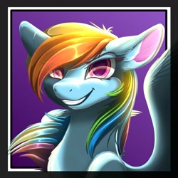 Size: 1536x1536 | Tagged: safe, artist:banoodle, character:rainbow dash, species:pegasus, species:pony, female, grin, mare, smiling, solo