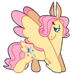 Size: 500x518 | Tagged: dead source, safe, artist:goatpaste, character:fluttershy, species:pegasus, species:pony, big wings, blushing, chubby, colored wings, colored wingtips, cutie mark, female, fluffy, hair over one eye, mare, short, short hair, simple background, solo, white background, wings