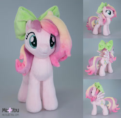 Size: 1800x1755 | Tagged: safe, artist:meplushyou, oc, oc:iridescent flings, species:pegasus, species:pony, bow, female, irl, mare, pegasus oc, photo, pink coat, plushie, solo, wings
