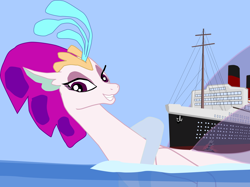 Size: 2498x1866 | Tagged: safe, artist:oceanrailroader, character:queen novo, species:seapony (g4), my little pony: the movie (2017), female, macro, ocean, ship, solo, titanic