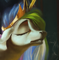 Size: 667x676 | Tagged: safe, artist:bra1neater, character:princess celestia, species:alicorn, species:pony, bust, close-up, cropped, eyes closed, female, floppy ears, lip bite, mare, solo