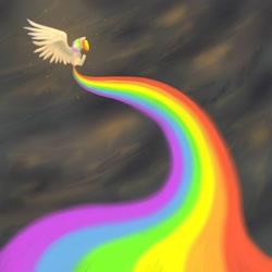 Size: 1280x1280 | Tagged: safe, artist:avrameow, character:rainbow dash, species:pegasus, species:pony, cloud, cloudy, female, flying, rainbow trail, solo, spread wings, wings