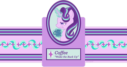 Size: 1024x539 | Tagged: safe, artist:rainspeak, character:starlight glimmer, species:pony, species:unicorn, coffee, cutie mark, female, glowing horn, horn, label, mare, mug, simple background, solo, transparent background, unamused