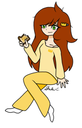 Size: 1017x1584 | Tagged: safe, artist:iamsheila, oc, oc only, oc:butter princess, species:human, my little pony:equestria girls, bread, breakfast, clothing, food, humanized, pajamas, request, requested art, simple background, solo, toast, transparent background