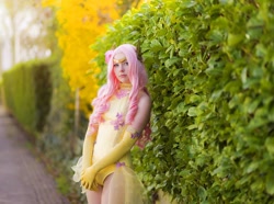 Size: 1080x802 | Tagged: safe, artist:raspbearyart, artist:sweetmaracosplay, character:fluttershy, species:human, clothing, cosplay, costume, cute, evening gloves, gloves, irl, irl human, leotard, long gloves, photo, shyabetes