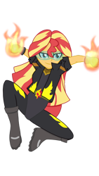Size: 1280x2276 | Tagged: safe, artist:iamsheila, character:sunset shimmer, my little pony:equestria girls, commissioner:darkmalcontent, equestrian city, female, fiery shimmer, fire, simple background, solo, superhero, transparent background