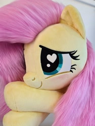 Size: 1536x2048 | Tagged: safe, artist:meplushyou, character:fluttershy, species:pegasus, species:pony, blushing, cute, heart eyes, irl, photo, plushie, shyabetes, smiling, solo, wingding eyes