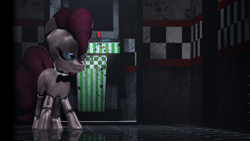 Size: 3840x2160 | Tagged: safe, artist:jollyoldcinema, artist:justjolly, character:pinkie pie, species:pony, 3d, creepy, female, five nights at freddy's, five nights at pinkie's, pinkie fazbear, sfm pony, solo, source filmmaker
