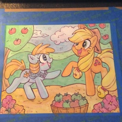 Size: 1280x1279 | Tagged: safe, artist:marybellamy, character:applejack, oc, commission, cute, jackabetes, open mouth, smiling, sweet apple acres, traditional art