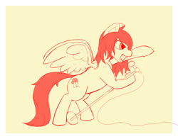 Size: 2360x1852 | Tagged: safe, artist:thewindking, oc, oc only, oc:reia hope, species:pegasus, species:pony, heavy metal, microphone, monochrome, pegasus oc, simple background, sketch, wings