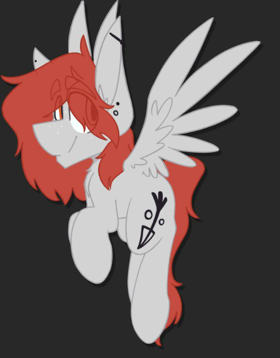 Size: 550x703 | Tagged: safe, artist:kirbirb, oc, oc only, oc:scarlett lane, species:pegasus, species:pony, animated, blinking, ear piercing, earring, flying, frame by frame, jewelry, piercing, simple background