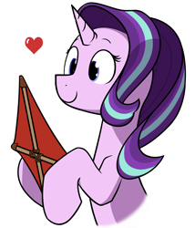 Size: 1200x1400 | Tagged: safe, artist:alexi148, character:starlight glimmer, species:pony, species:unicorn, female, heart, hoof hold, kite, looking at something, mare, simple background, smiling, solo, that pony sure does love kites, white background