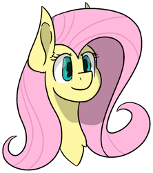 Size: 965x1087 | Tagged: safe, artist:skylarpalette, character:fluttershy, species:pegasus, species:pony, big ears, bust, chest fluff, female, full color, green eyes, mare, outline, shading, simple background, solo, three quarter view, transparent background, white outline