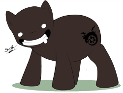 Size: 821x624 | Tagged: safe, artist:turrkoise, species:earth pony, species:pony, bald, blank eyes, chubby, creepy, creepy grin, drool, fullmetal alchemist, gluttony the voracious, grin, homunculus, hungry, male, no pupils, ponified, smiling, stallion