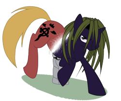 Size: 2110x1764 | Tagged: safe, artist:turrkoise, species:pony, species:unicorn, envy the jealous, fake cutie mark, fullmetal alchemist, glare, looking at you, male, narrowed eyes, ponified, raised hoof, shapeshifting, solo, stallion