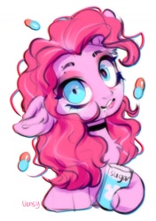 Size: 1000x1419 | Tagged: safe, artist:vensual99, character:pinkie pie, species:pony, drugs, ear fluff, female, fluffy, food, pills, solo, sugar (food), xk-class end-of-the-world scenario