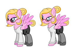 Size: 1291x939 | Tagged: safe, artist:shelikof launch, oc, oc only, oc:miss karen, species:pegasus, species:pony, business suit, businessmare, chest fluff, clothing, glasses, mane bun, secretary, simple background, stockings, tail bun, thigh highs, transparent background