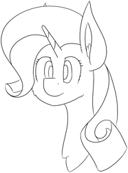 Size: 2005x2688 | Tagged: safe, artist:skylarpalette, character:rarity, species:pony, species:unicorn, big ears, cheek fluff, curly hair, ear fluff, fluffy, horn, looking forward, simple background, sketch, smiling, transparent background