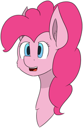 Size: 1723x2646 | Tagged: safe, artist:skylarpalette, character:pinkie pie, species:earth pony, species:pony, big ears, bust, ear fluff, excited, female, fluffy, fluffy mane, happy, mare, poofy mane, simple background, simple shading, transparent background