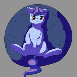 Size: 979x979 | Tagged: safe, artist:shaliwolf, oc, unnamed oc, species:pony, beanbag chair, belly button, looking at you, simple background, solo